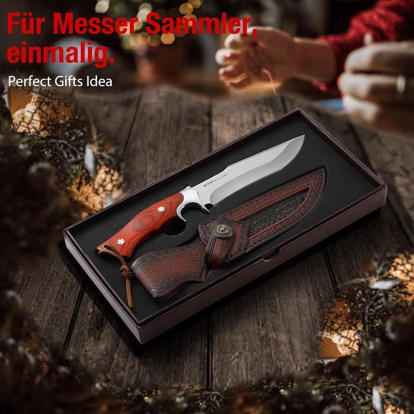 🔥Nůž German Dawn M390 s dřevěnou rukojetí a krátkou rukojetí