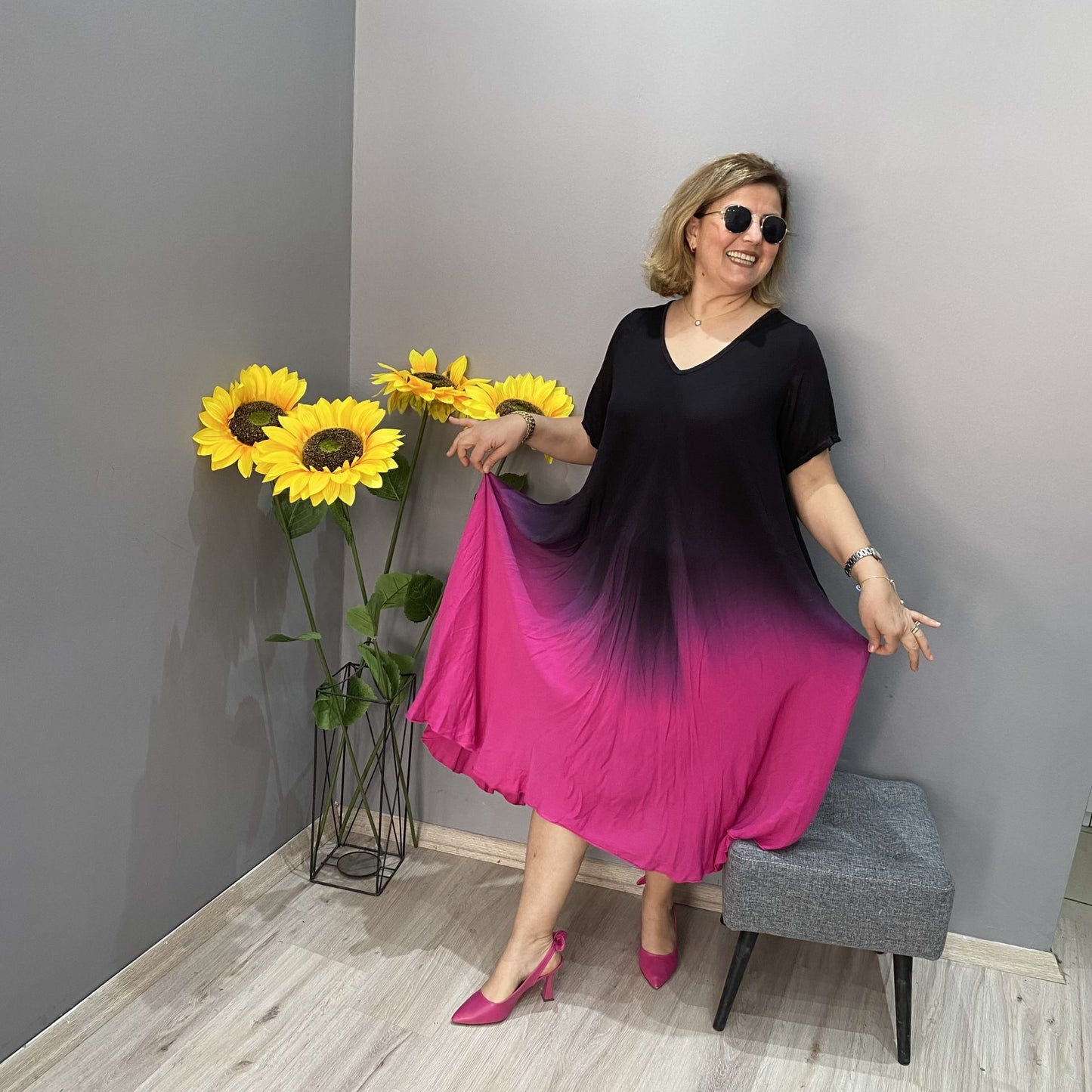 👗 Italské ležérní maxi šaty s gradientní barvou-TAB