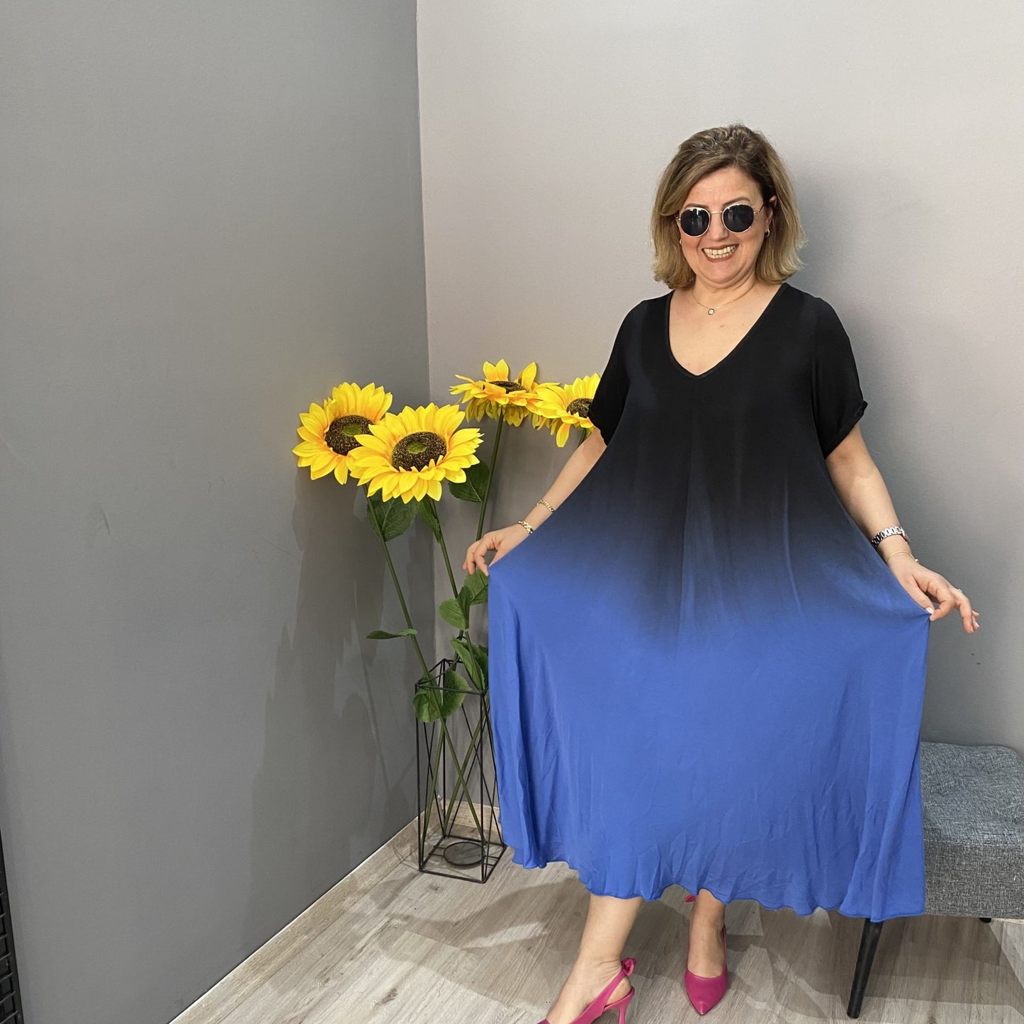 👗 Italské ležérní maxi šaty s gradientní barvou-TAB