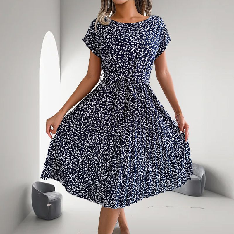 🎁Výprodej horkého léta 2025🎁 Dámské květinové plisované šaty s krátkým rukávem👗 (6 barev s kapsami)