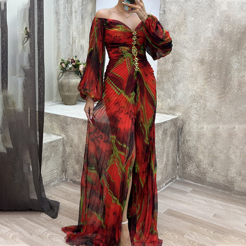 ✨【Zhublující kouzelník】Dámské šaty bez ramínek✨ | Atraktivní design bez ramínek | Plisované detaily | Výstřih s rozparkem, pohodlné dlouhé rukávy
