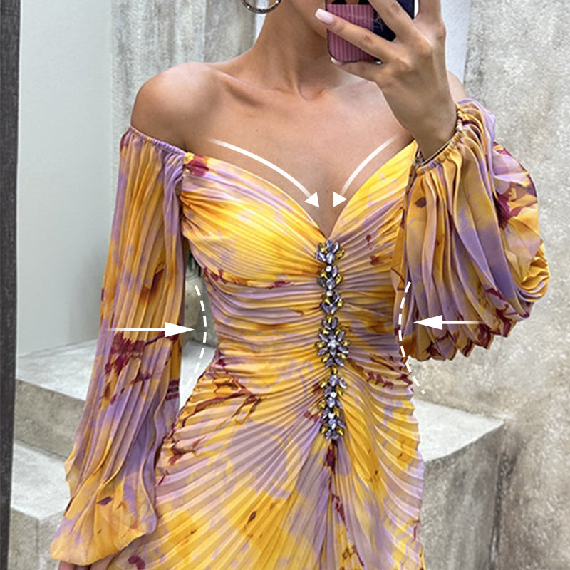 ✨【Zhublující kouzelník】Dámské šaty bez ramínek✨ | Atraktivní design bez ramínek | Plisované detaily | Výstřih s rozparkem, pohodlné dlouhé rukávy
