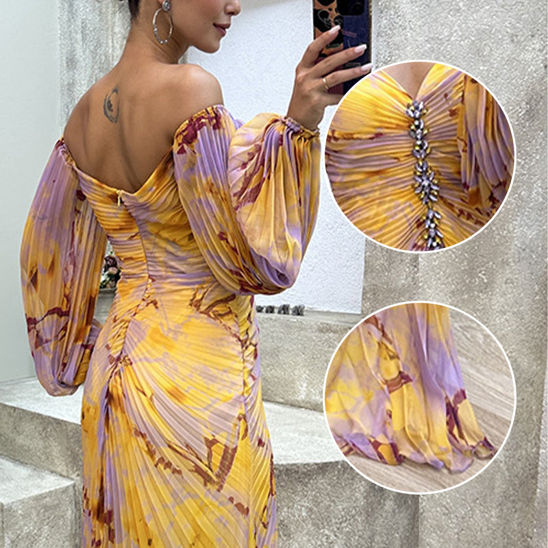 ✨【Zhublující kouzelník】Dámské šaty bez ramínek✨ | Atraktivní design bez ramínek | Plisované detaily | Výstřih s rozparkem, pohodlné dlouhé rukávy