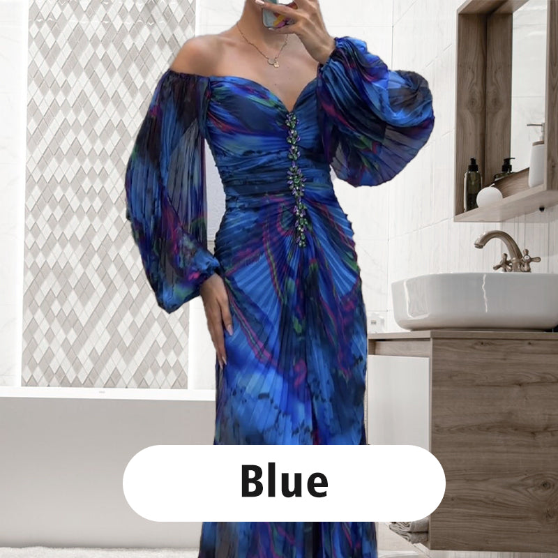 ✨【Zhublující kouzelník】Dámské šaty bez ramínek✨ | Atraktivní design bez ramínek | Plisované detaily | Výstřih s rozparkem, pohodlné dlouhé rukávy