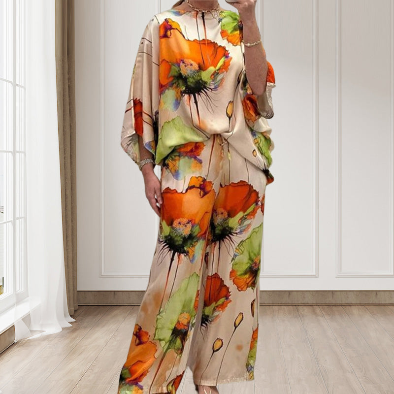 🌸Akvamarínová volná 2dílná sada s elegantním květinovým vzorem