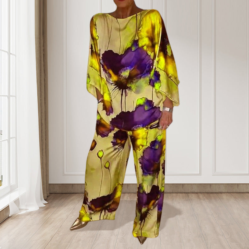 🌸Akvamarínová volná 2dílná sada s elegantním květinovým vzorem