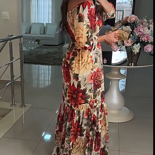 💃Tamy šaty s plisovaným květinovým výstřihem do V