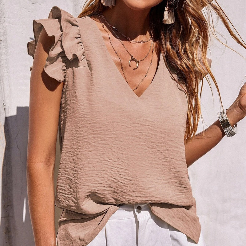 【S-2XL】👚Elastický top s volánem do V s výstřihem do V