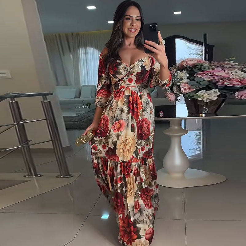 💃Tamy šaty s plisovaným květinovým výstřihem do V