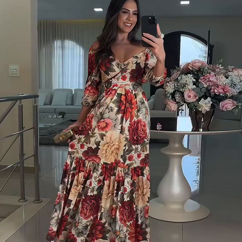 💃Tamy šaty s plisovaným květinovým výstřihem do V