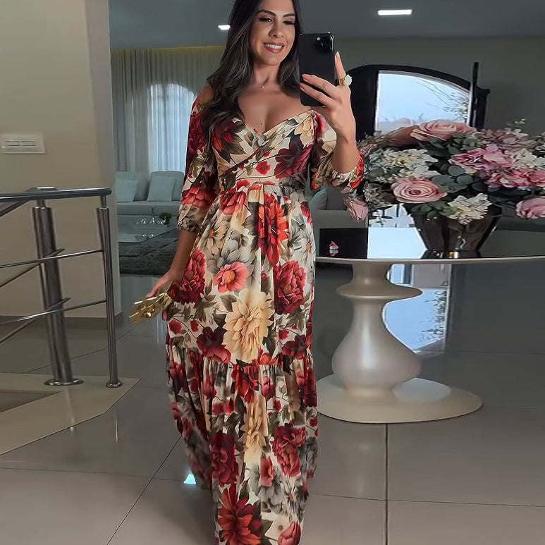 💃Tamy šaty s plisovaným květinovým výstřihem do V