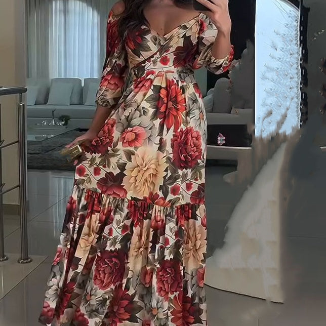 💃Tamy šaty s plisovaným květinovým výstřihem do V