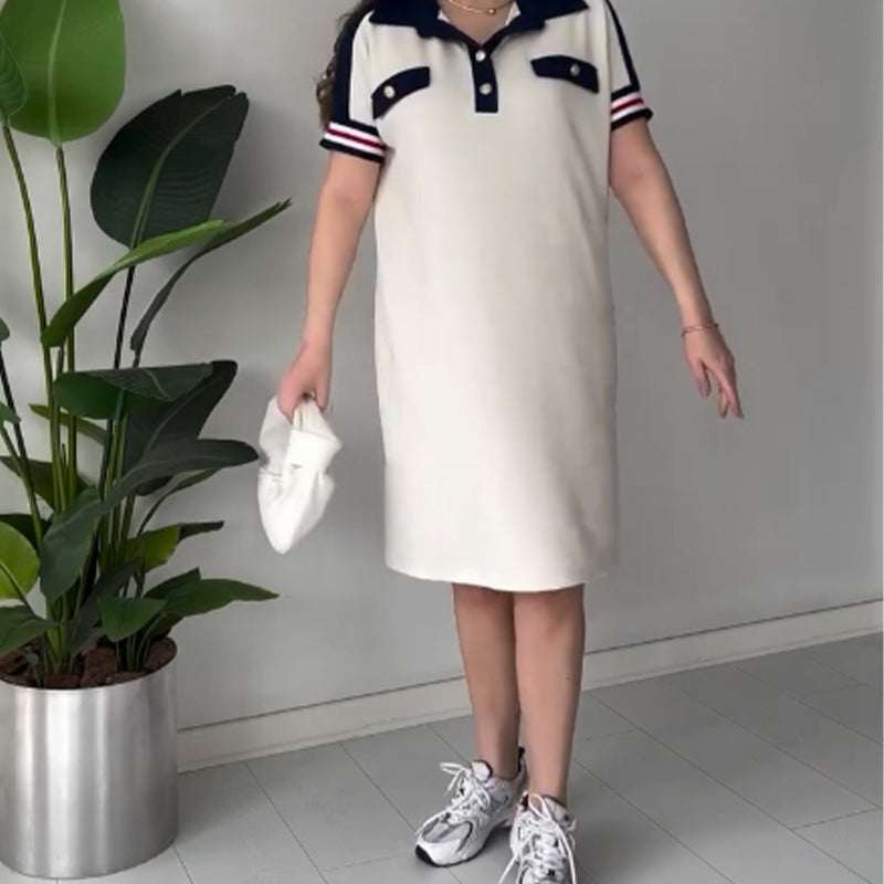 😍Moderní dámské šaty s krátkými rukávy na klopě