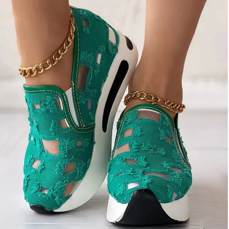 Sandały damskie z grubej siateczki z płótna