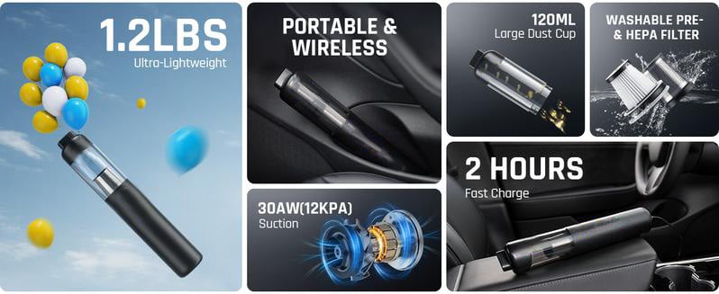 💥Slim V8 Mate akumulátorový vysavač do auta s vysokým výkonem 12000Pa/30AW