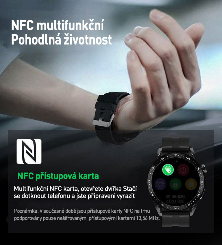 Chytré hodinky pro bezbolestné sledování hladiny glukózy v krvi s telefonem Bluetooth.