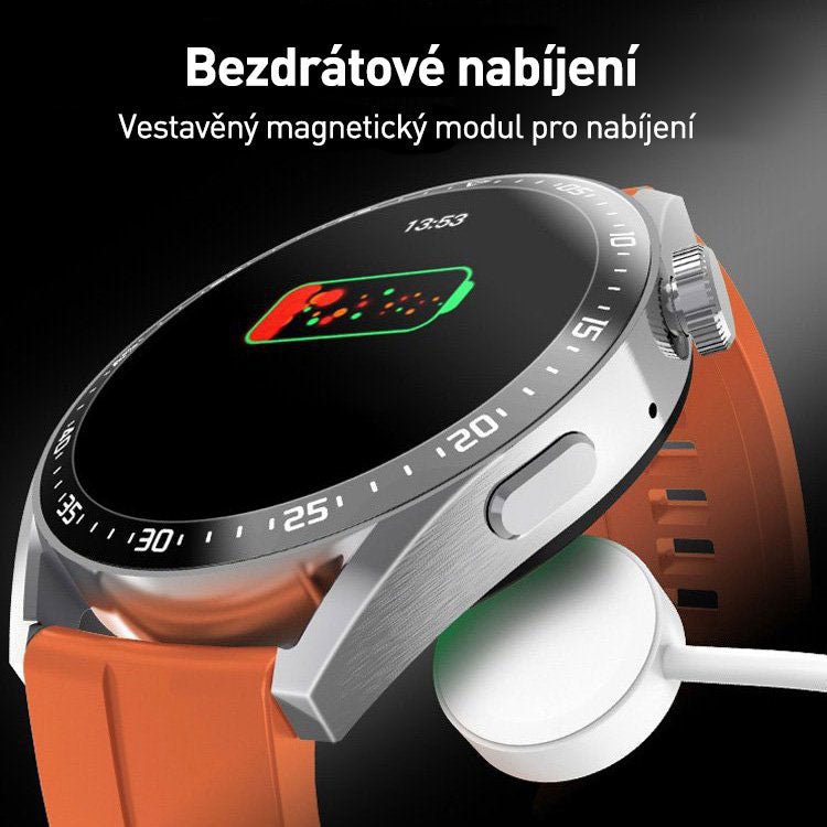 Chytré hodinky pro bezbolestné sledování hladiny glukózy v krvi s telefonem Bluetooth.