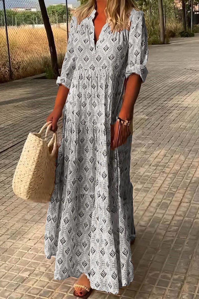 Dámské vintage šaty s límečkem, volné maxi šaty