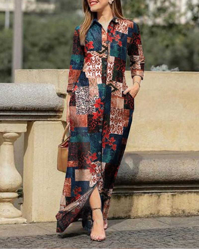 Plaid Floral Shirt Dress