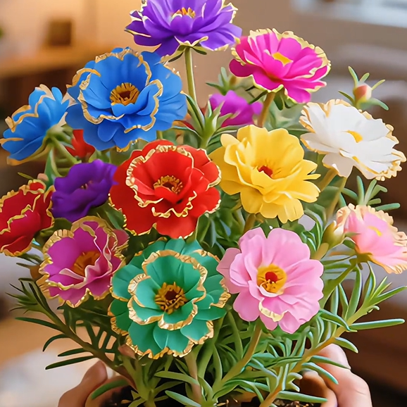 Złota koronka Portulaca🌸✨ Wspaniałe podwójne kwiaty dla bezproblemowego letniego koloru