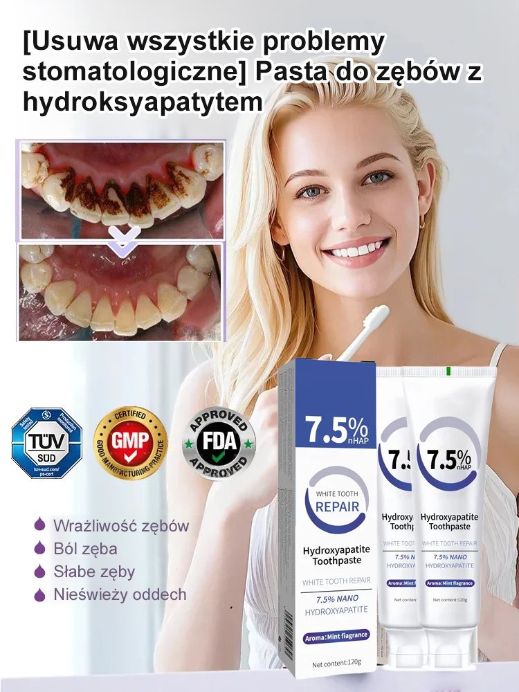 【Problemy z zębami znikają po jednym szczotkowaniu】Pasta do zębów z hydroksyapatytem