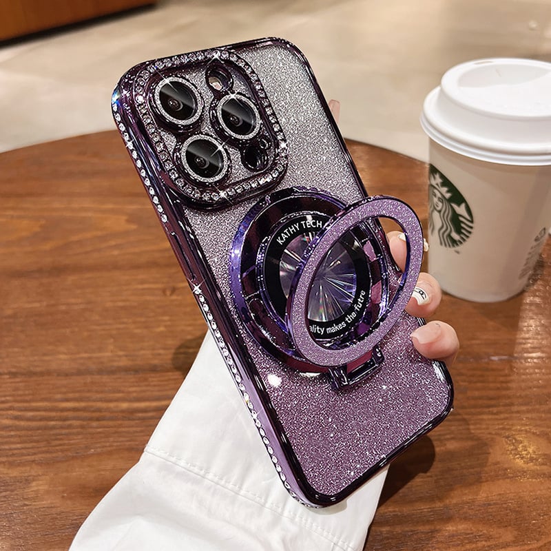 Magnetický kryt na iPhone s třpytivými kamínky a neviditelným stojánkem