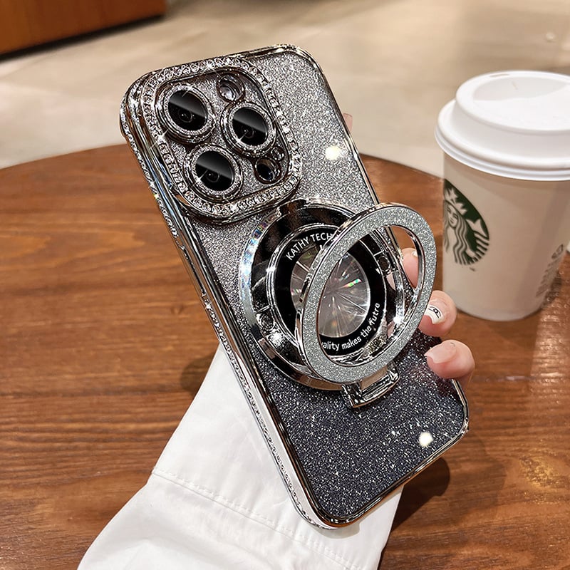 Magnetický kryt na iPhone s třpytivými kamínky a neviditelným stojánkem