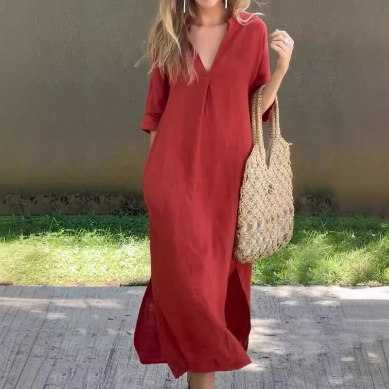 🌸Letní horký výprodej🍃Elegantní šaty s průstřihem ve výstřihu