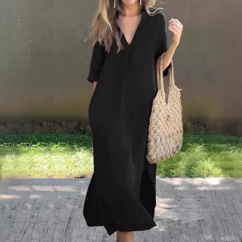 🌸Letní horký výprodej🍃Elegantní šaty s průstřihem ve výstřihu