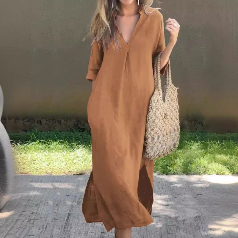 🌸Letní horký výprodej🍃Elegantní šaty s průstřihem ve výstřihu