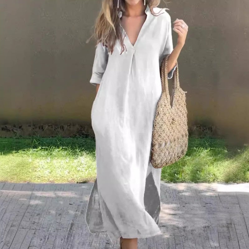 🌸Letní horký výprodej🍃Elegantní šaty s průstřihem ve výstřihu