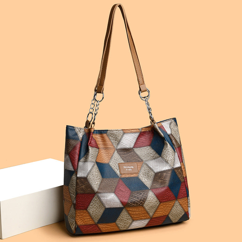 🥳 👜Modna torba typu tote z geometrycznym wzorem i dużą pojemnością