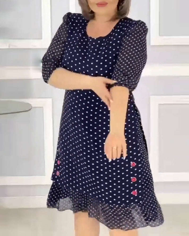 🌹Elegantní šaty s polorukávy a puntíkovaným potiskem