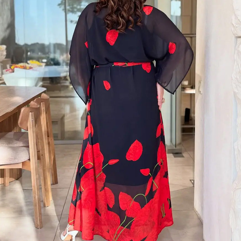 👗 Volné šaty s kulatým výstřihem a páskem 🌸 | Květinový potisk | Nastavitelná silueta