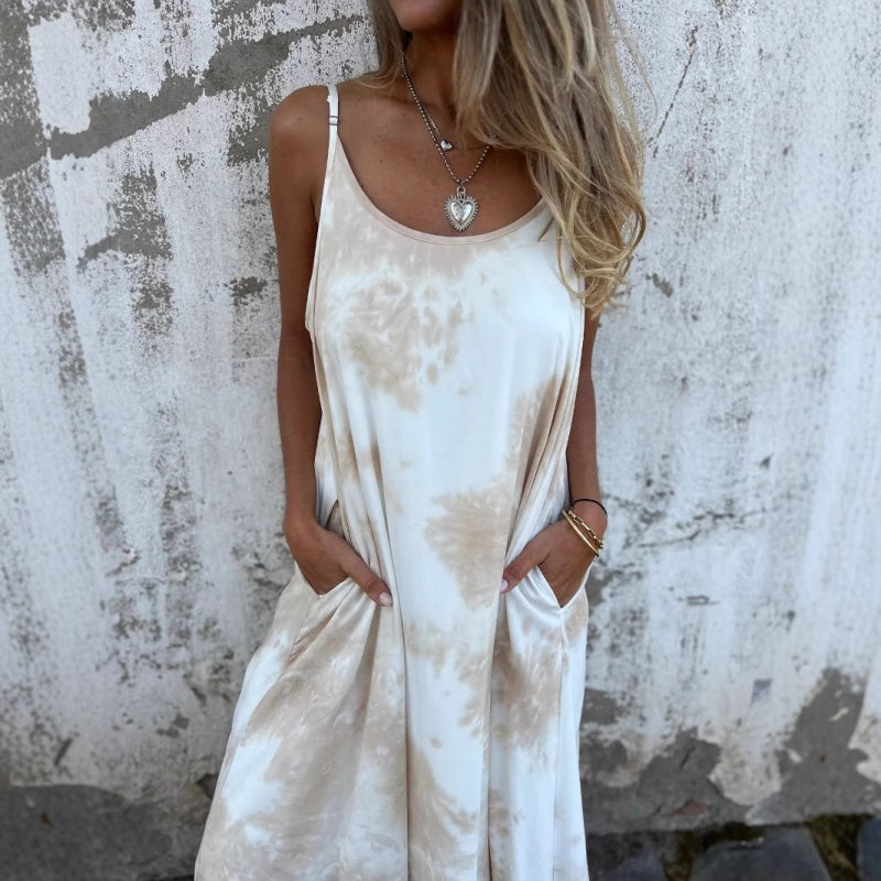 Sukienka damska tie-dye z nadrukiem i gradientem kolorów na ramiączkach typu spaghetti