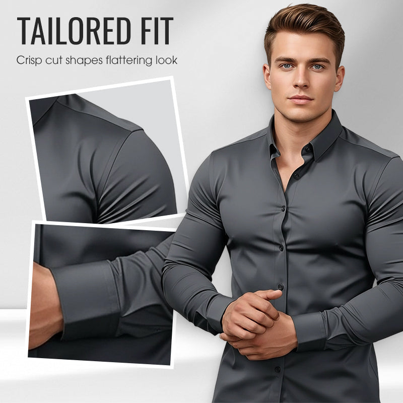 Koszula męska z długim rękawem, gładka - materiał odporny na zagniecenia