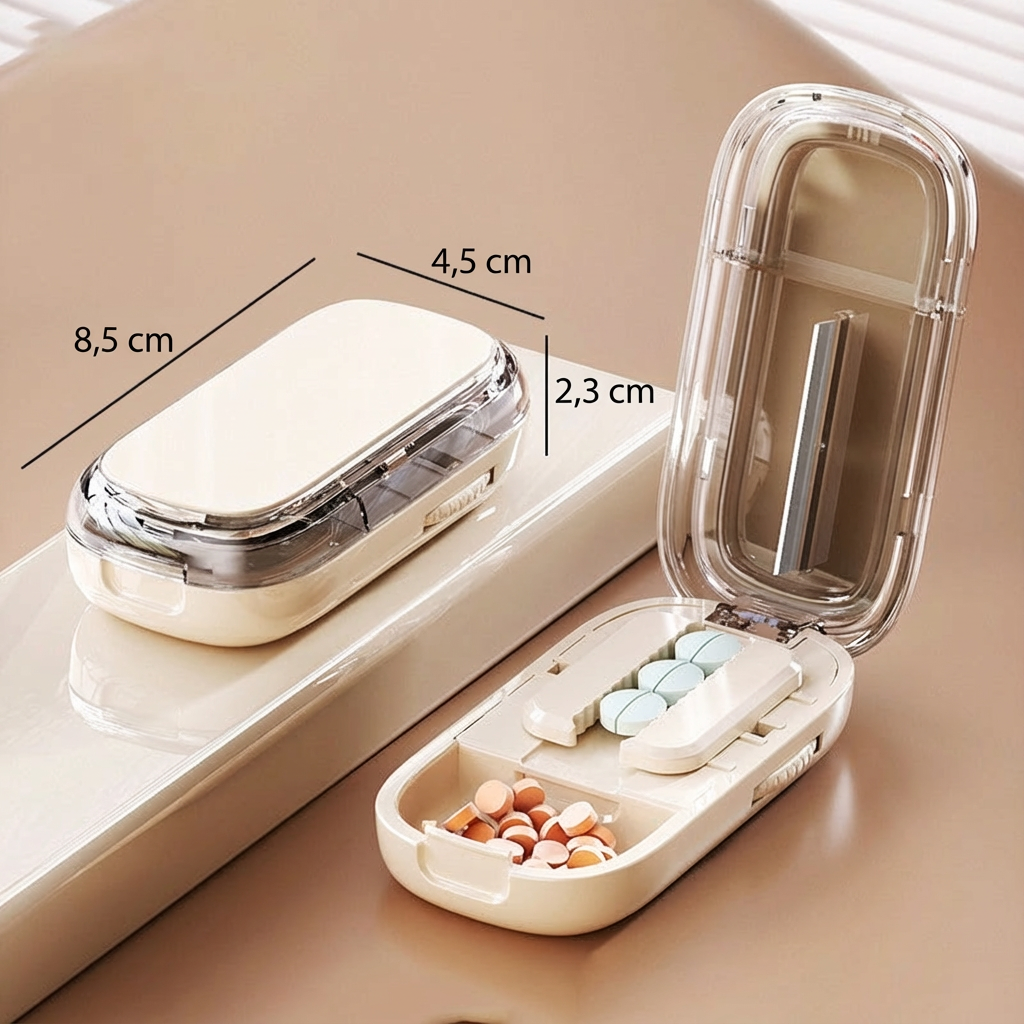 Przenośny pojemnik na tabletki z nożem