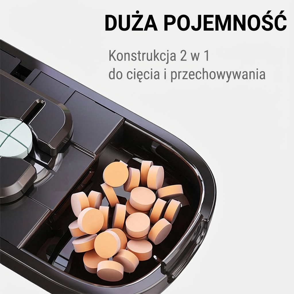 Przenośny pojemnik na tabletki z nożem